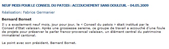 Bernard Bornet - Le conseil du patois et son plan de relance